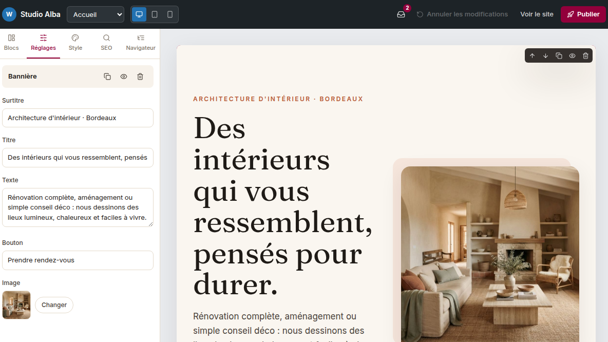 Éditer un bloc sans sortir de la page
