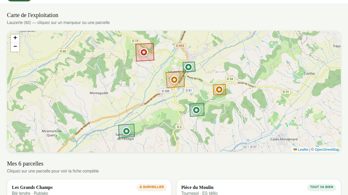 Carte des parcelles en direct