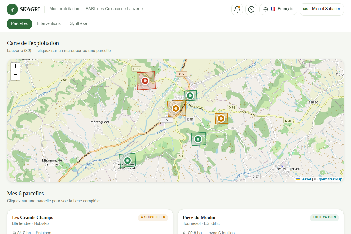 Carte des parcelles et état des cultures