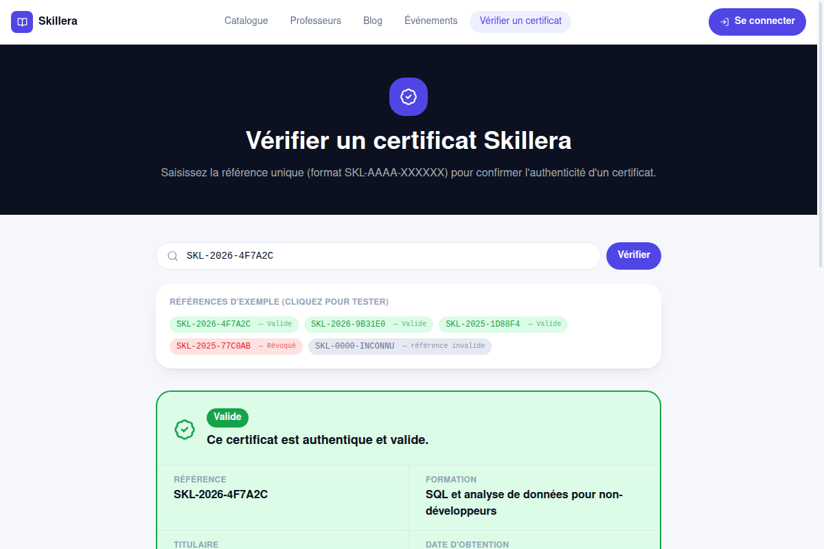 Vérification publique d'un certificat