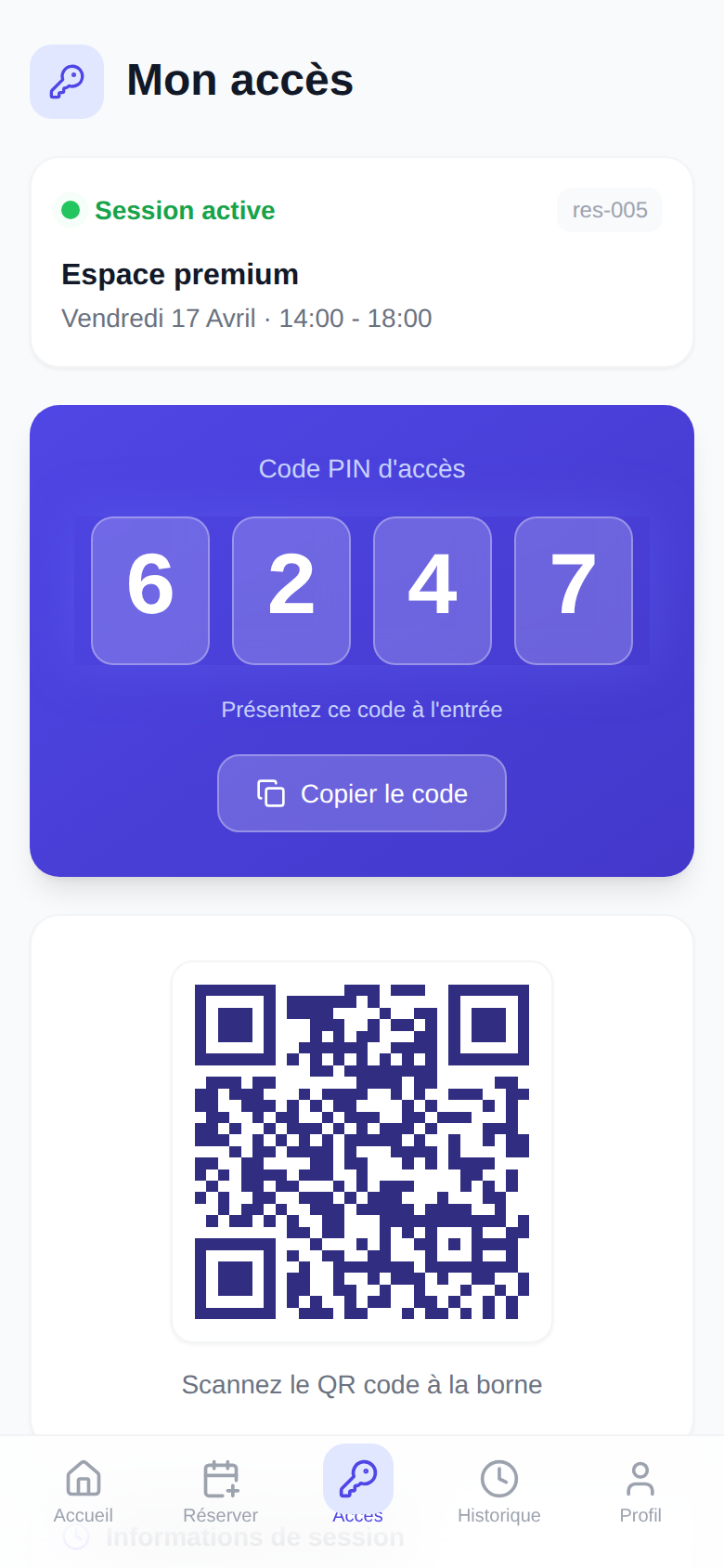 Accès par code PIN et QR code