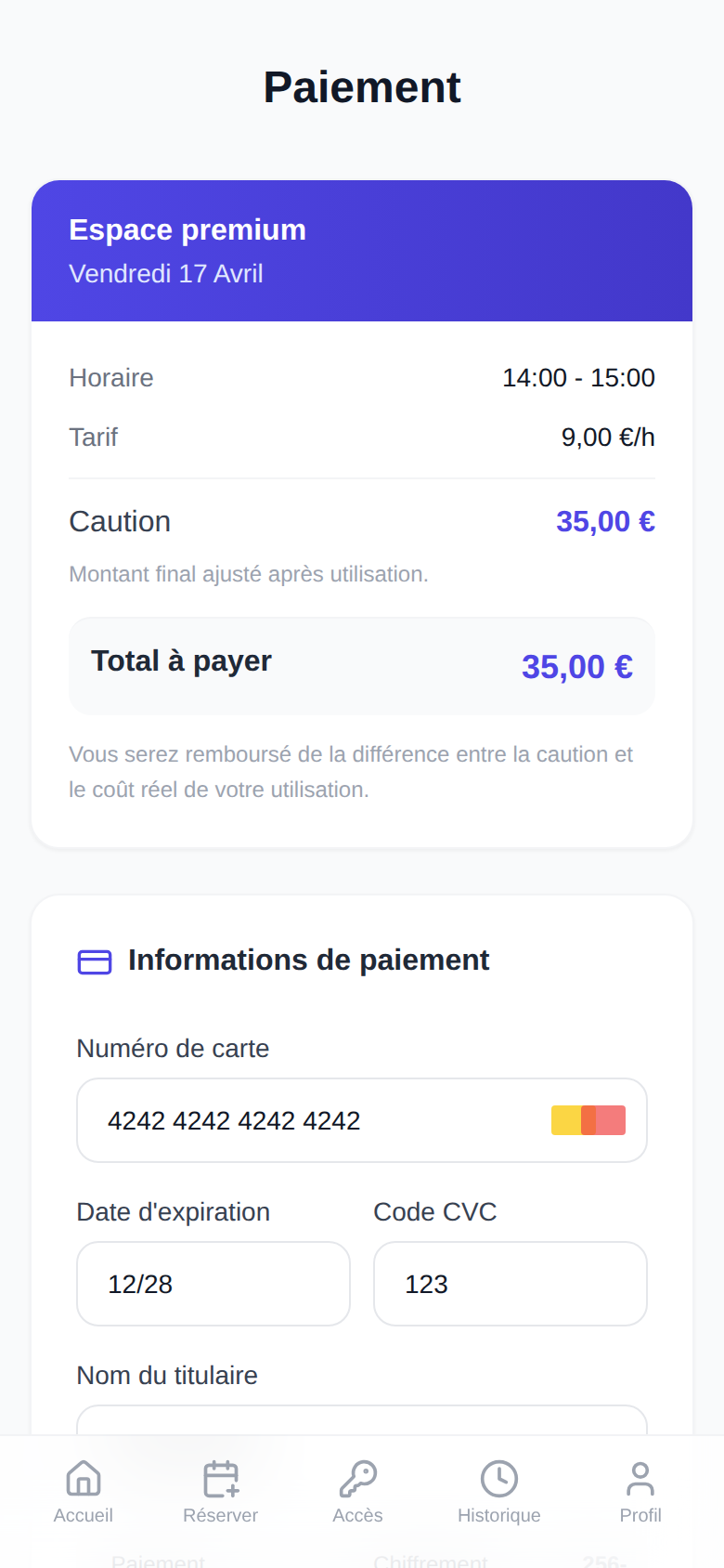 Paiement de la caution sécurisée