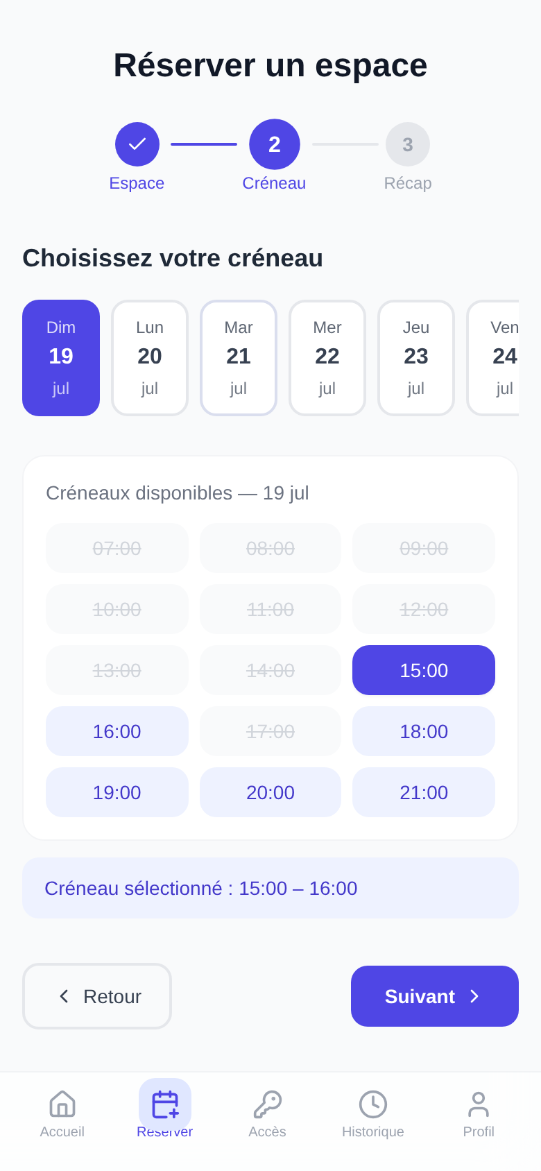 Sélection du créneau horaire