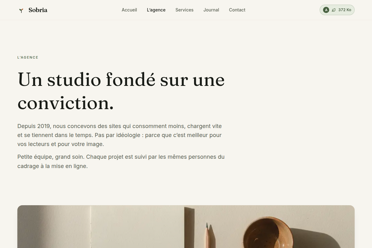Page de présentation de l'agence