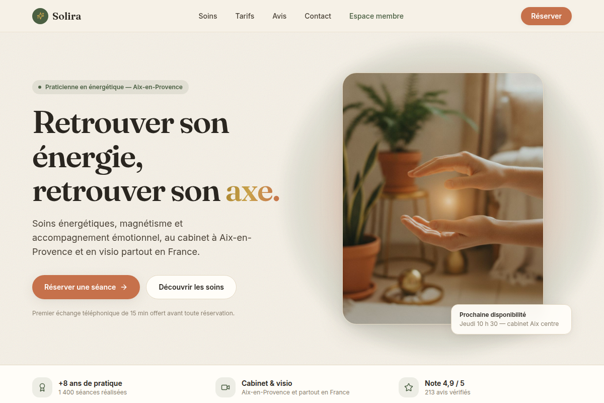 Page d'accueil, réservation en un clic