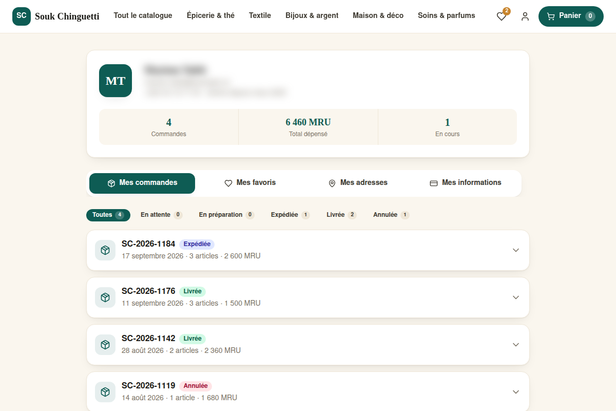 Suivi des commandes dans l'espace client