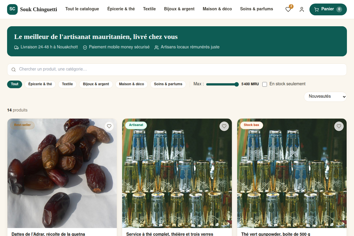 Catalogue avec catégories et recherche