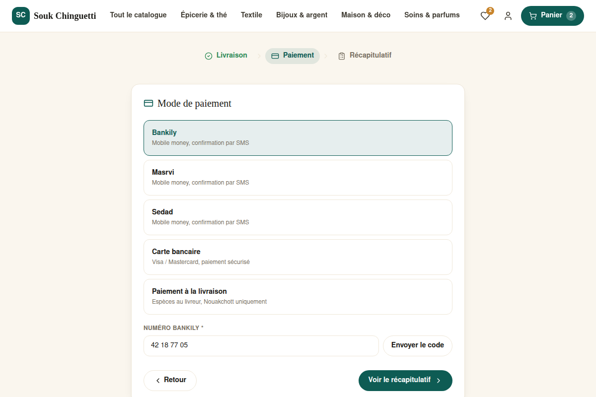 Choix du moyen de paiement mobile money