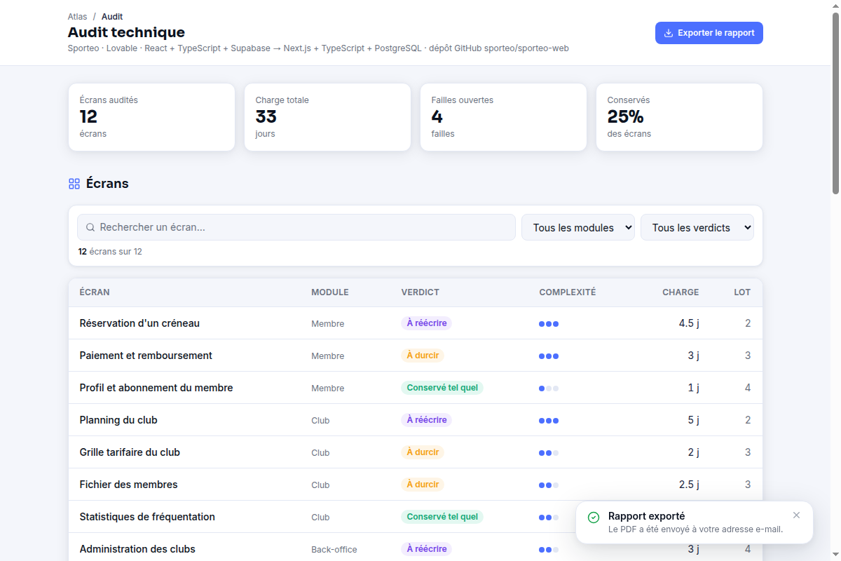 Export du rapport d'audit en un clic