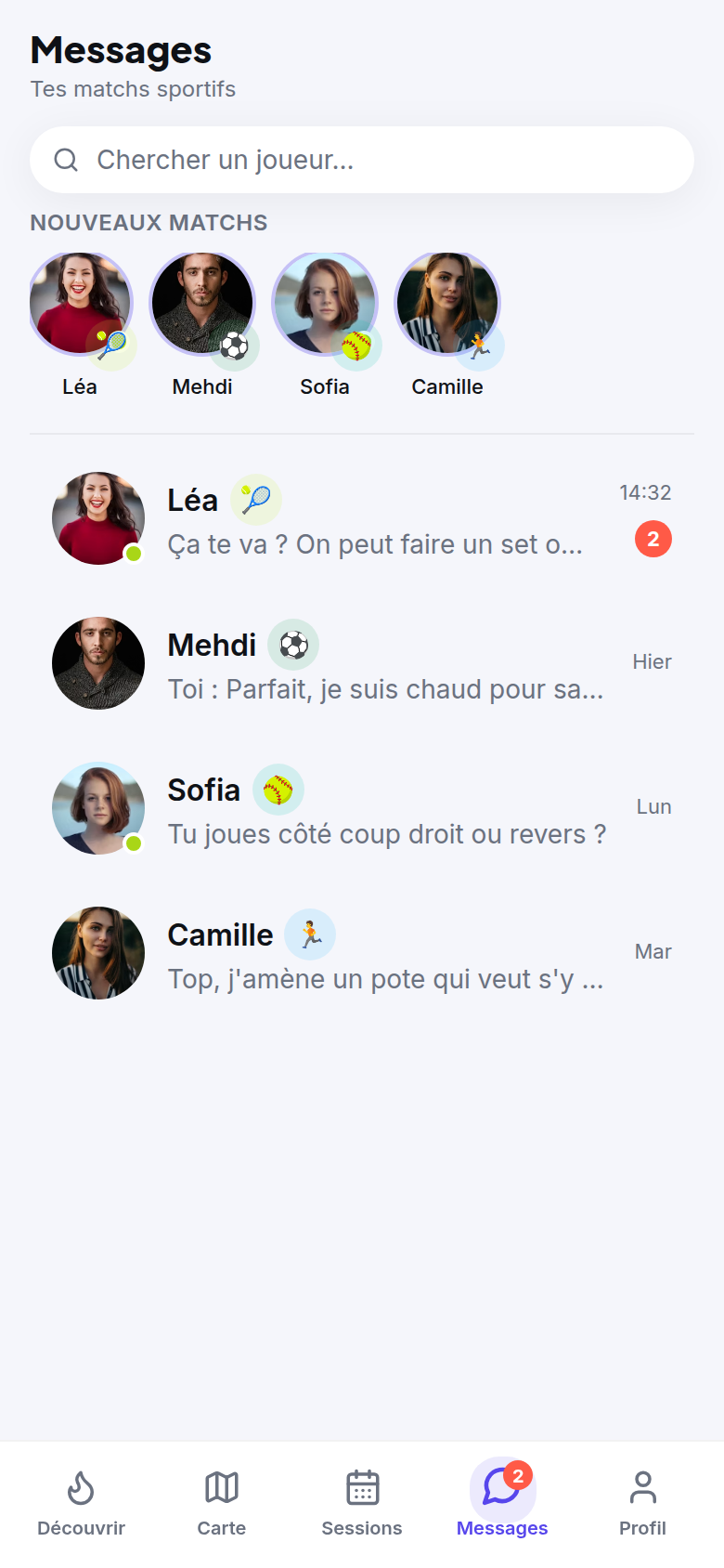 Tes matchs et tes conversations