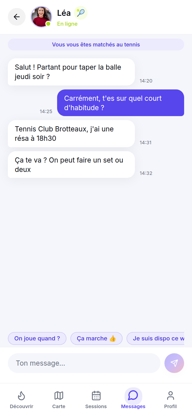 Chat avec ton match avant de jouer