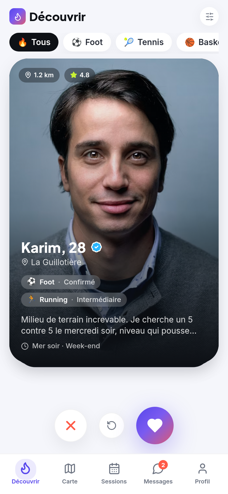 Swipe les sportifs autour de toi