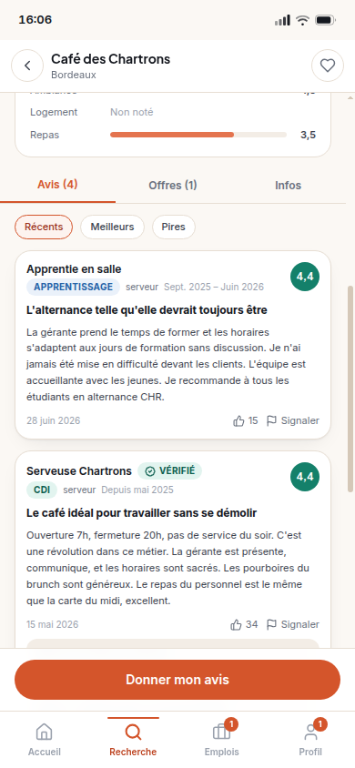 Fiche établissement : avis détaillés des salariés
