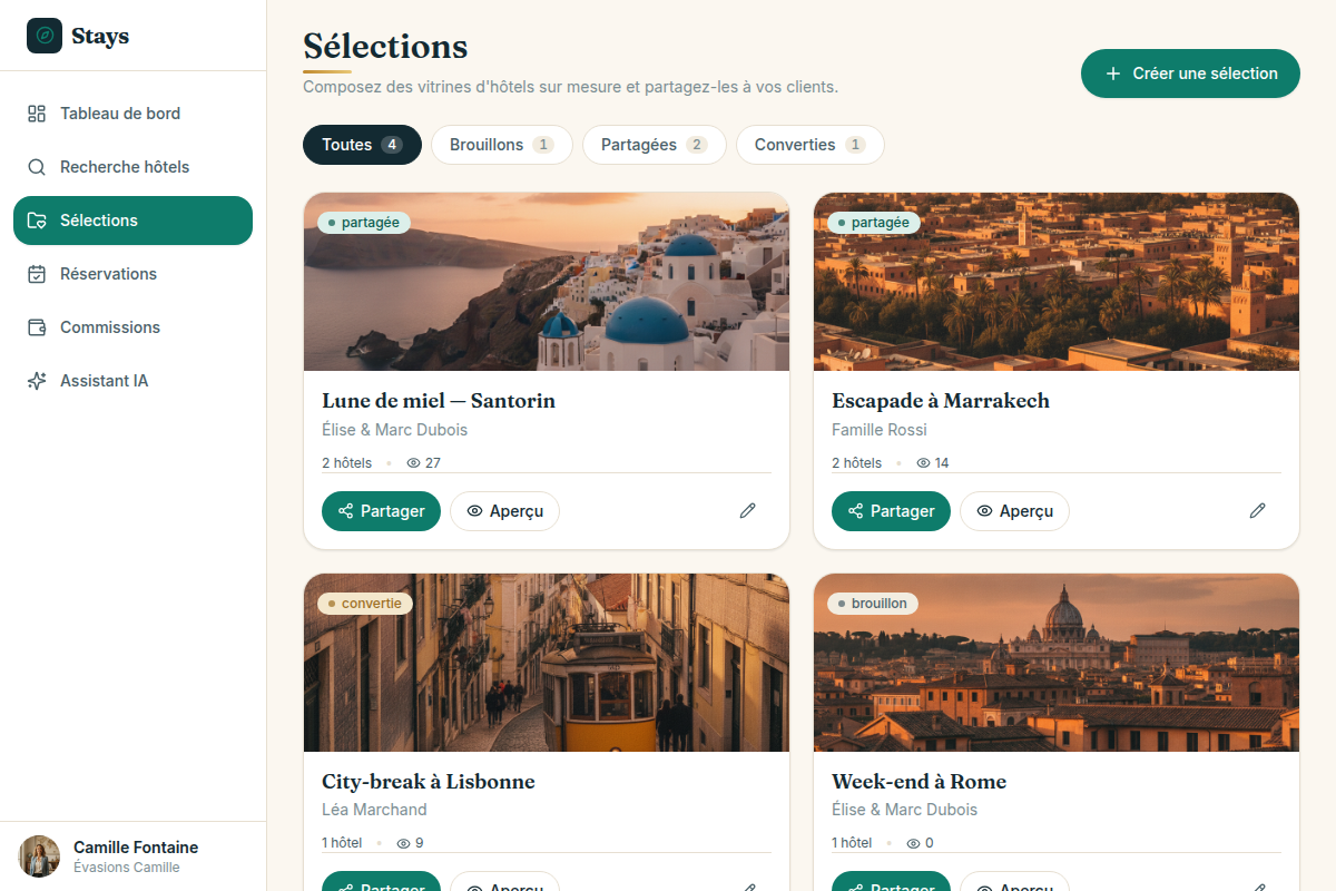 Sélections partagées en mini-site client