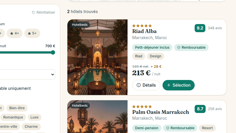 Recherche au tarif net, marge intégrée