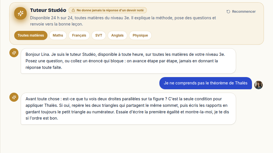 Un tuteur qui guide, jamais la réponse toute faite