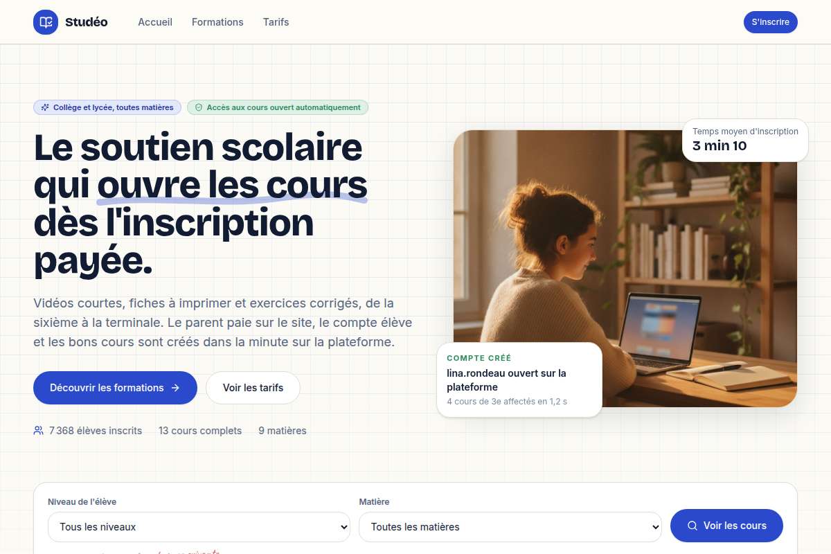 Accueil : hero et catalogue en avant