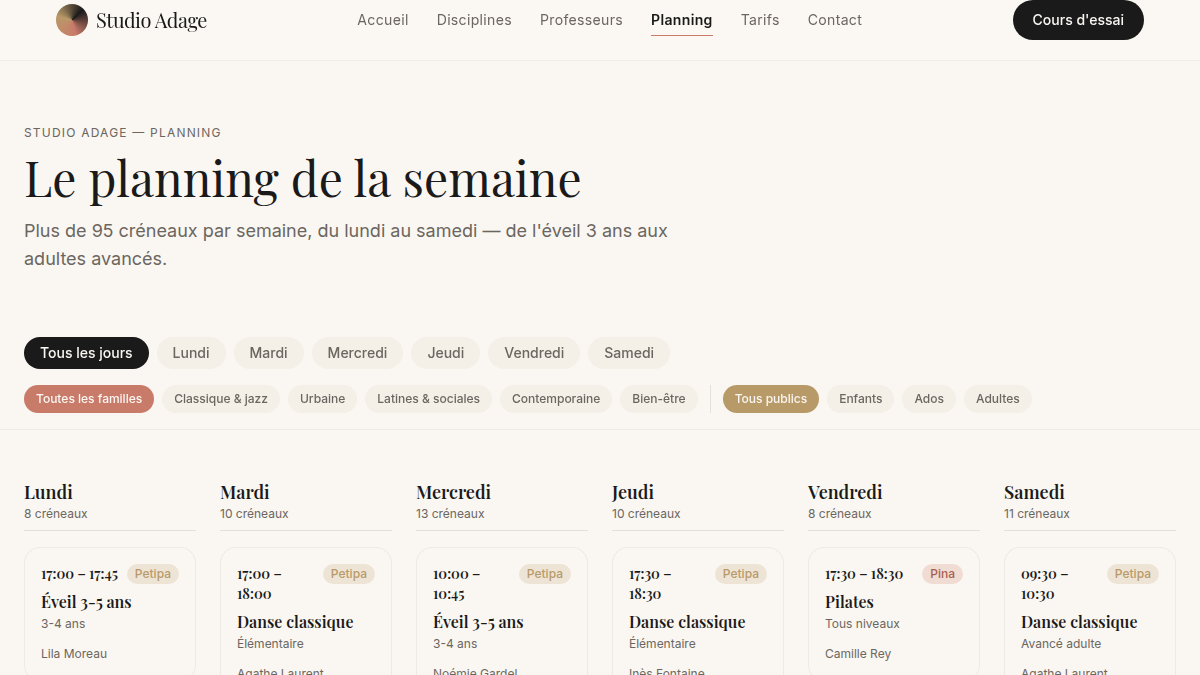 Un planning filtrable en un clic