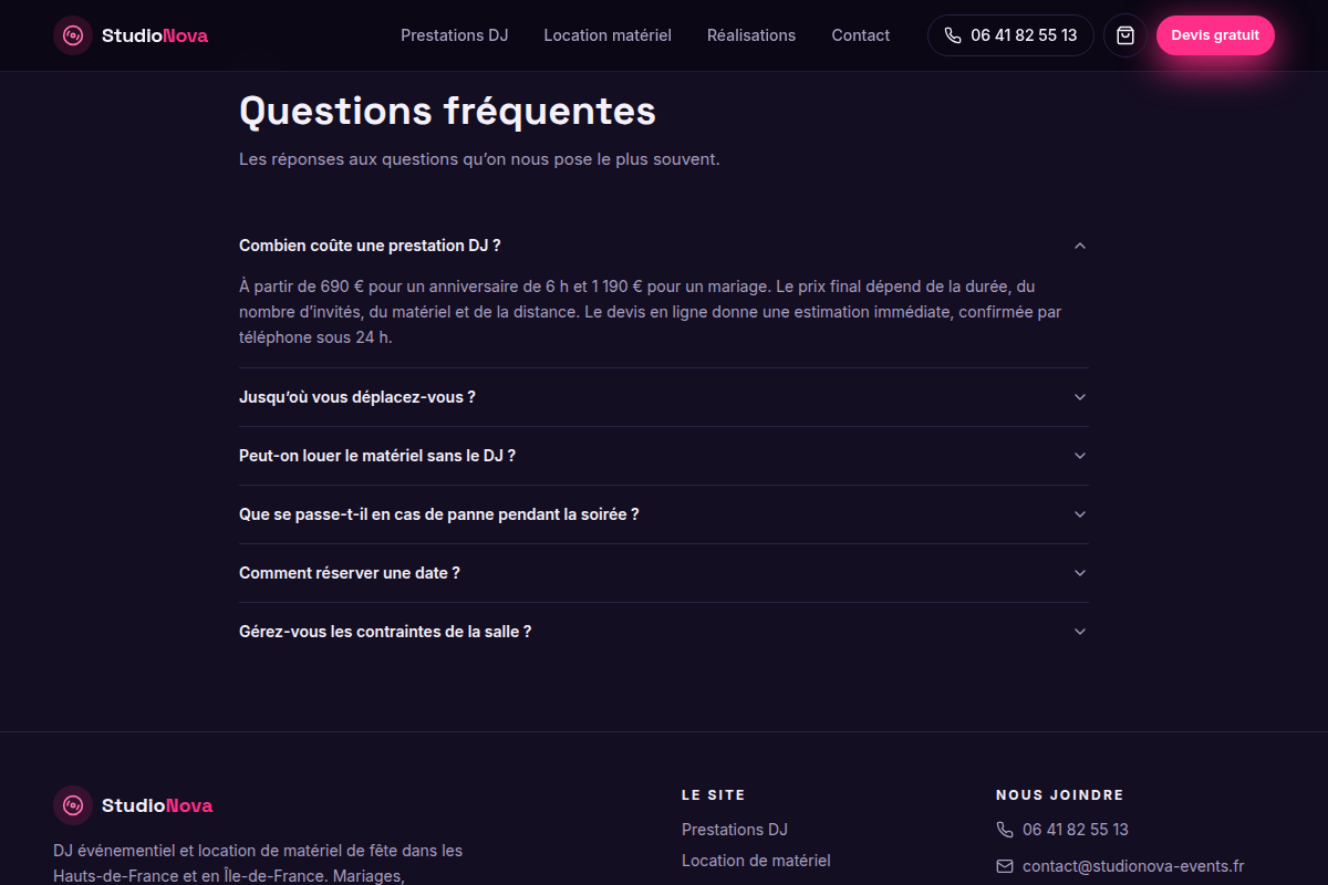 Formulaire de contact et questions fréquentes