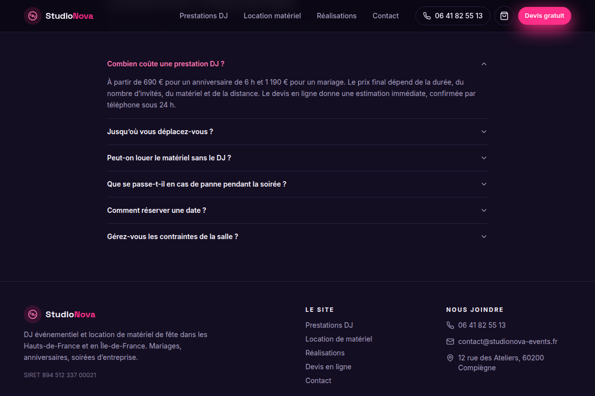 Contact avec FAQ dépliable