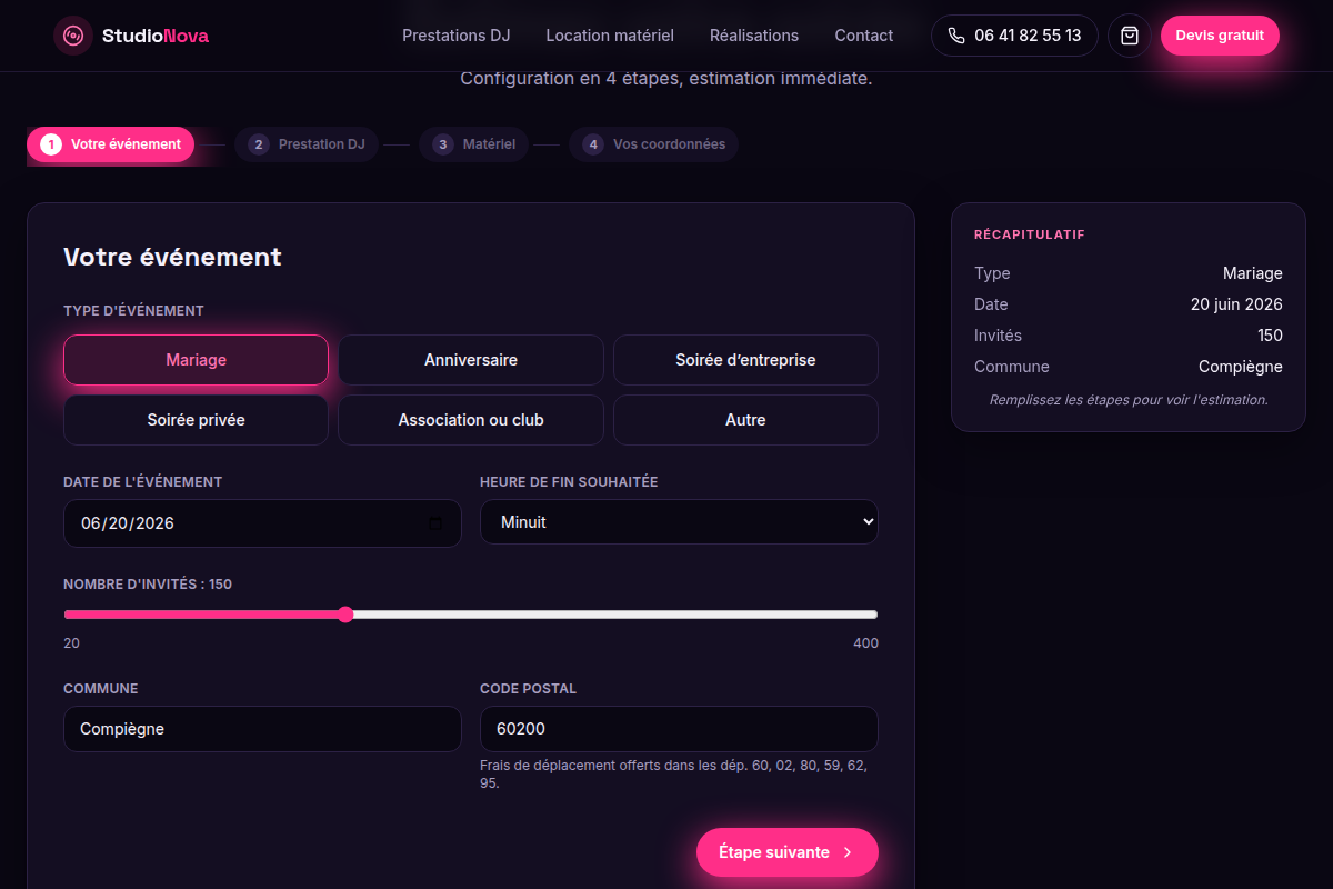 Devis : informations sur l'événement