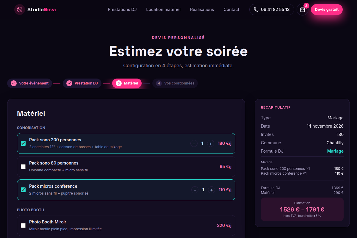 Sélection du matériel avec estimation à jour