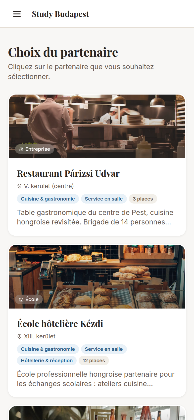 Choix du partenaire en version mobile