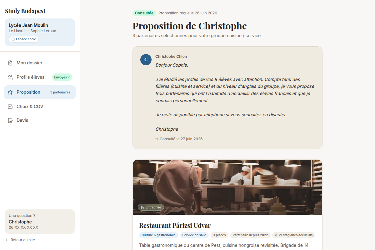 Proposition : message personnalisé et fiches partenaires