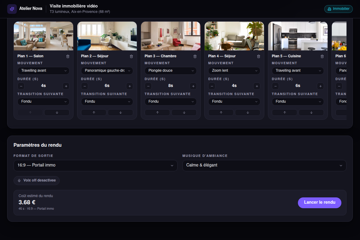 Storyboard généré : plans, mouvements, durées
