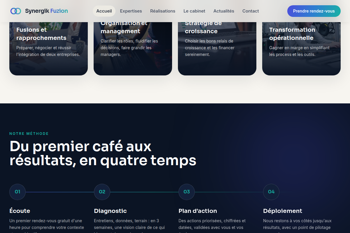 Accueil : stats clients et 4 expertises