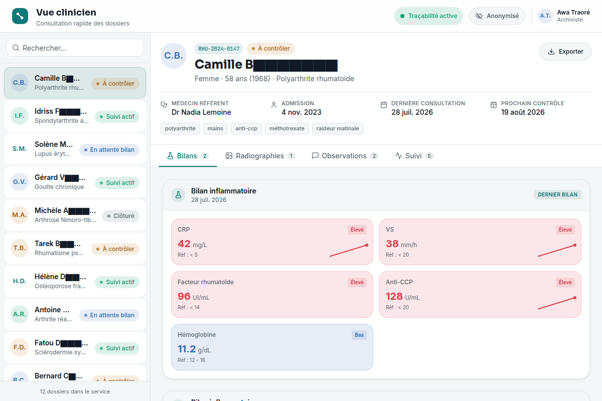 Fiche patient — onglet bilans biologiques