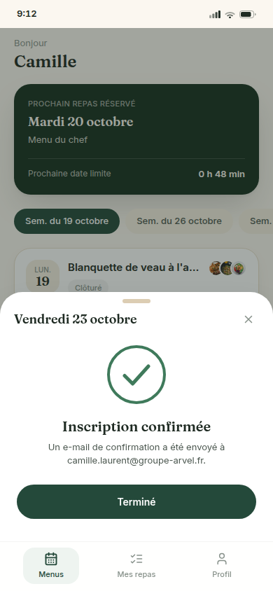 Confirmation d'inscription