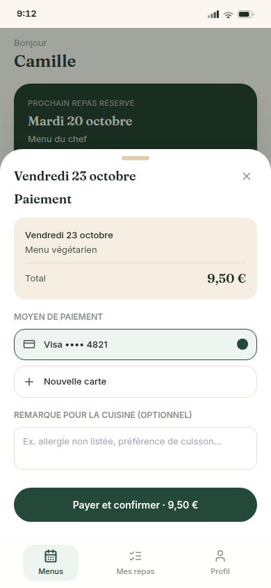 Paiement en ligne et remarque cuisine