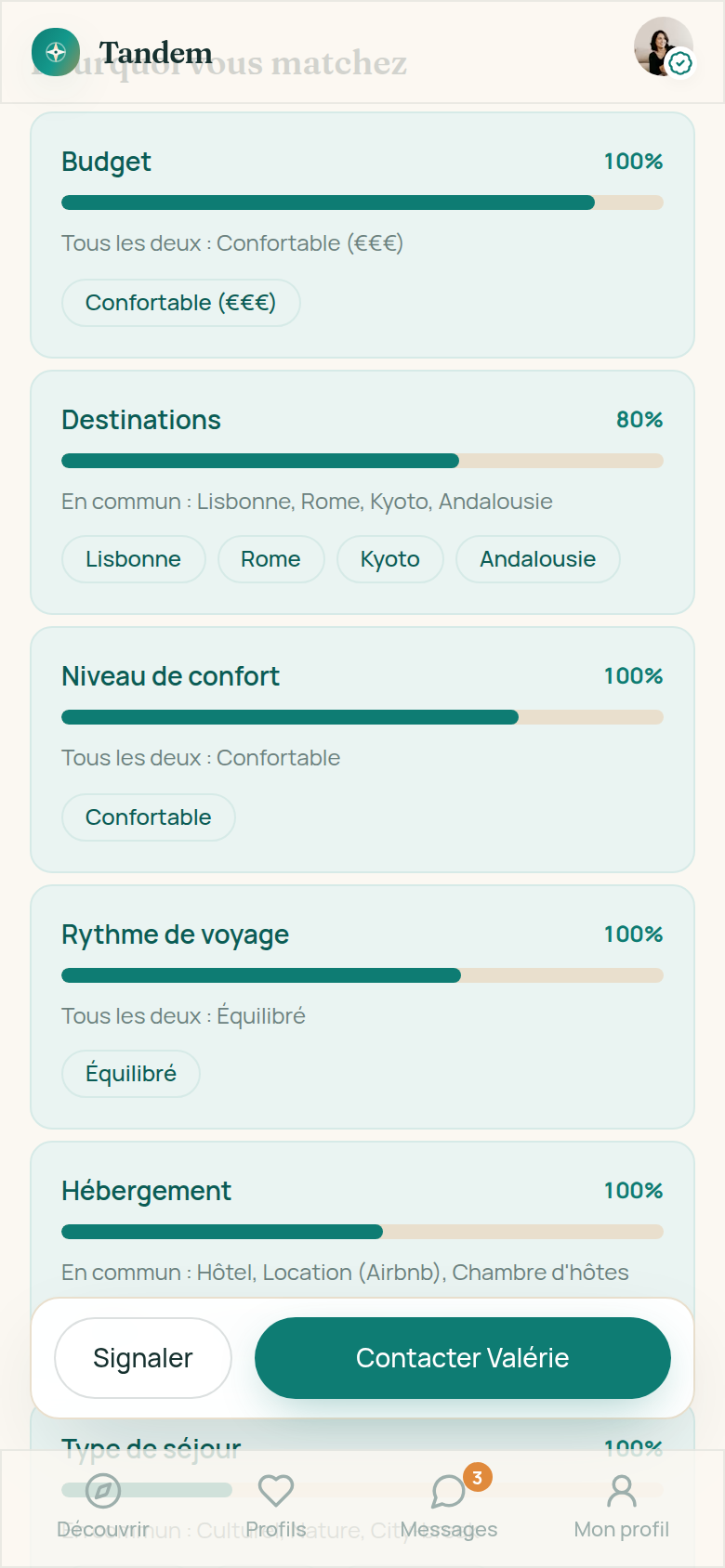 Compatibilité détaillée critère par critère