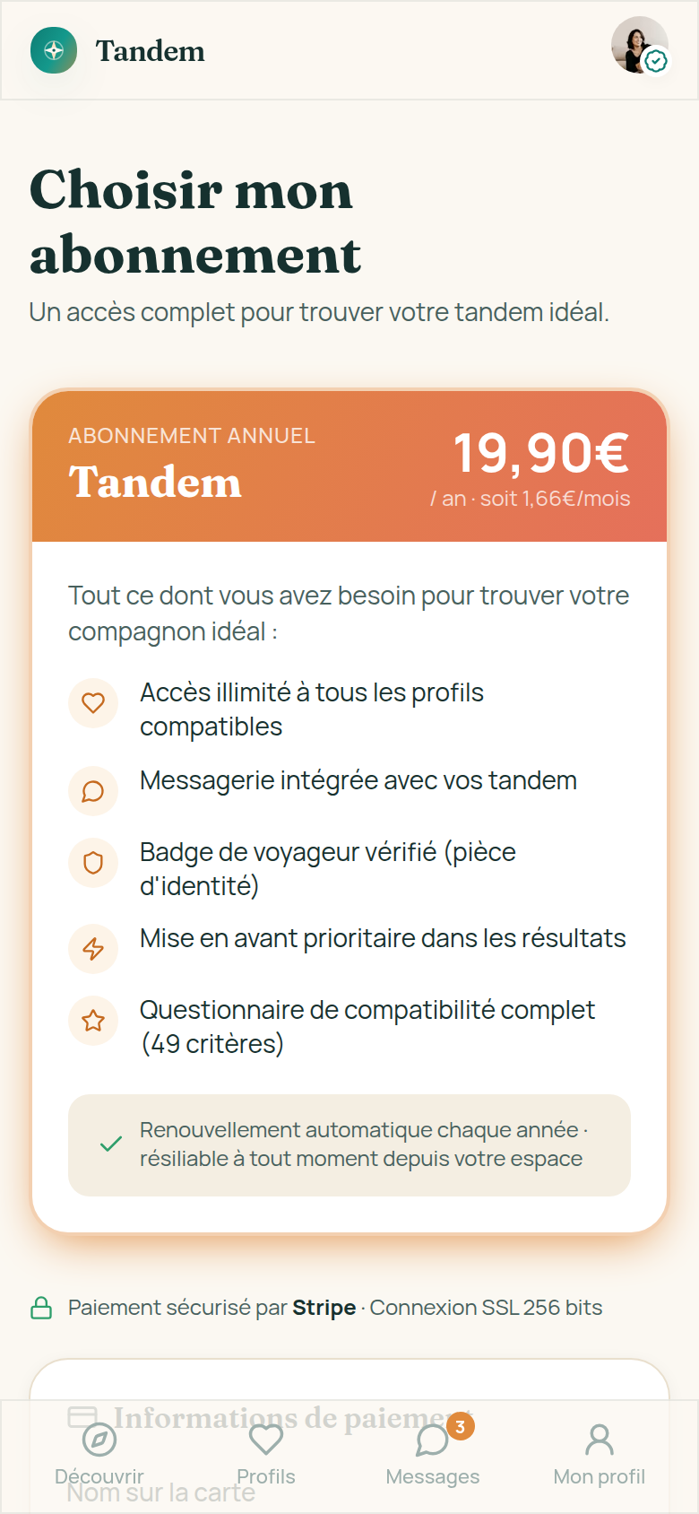 Abonnement annuel à 19,90€, soit 1,66€/mois