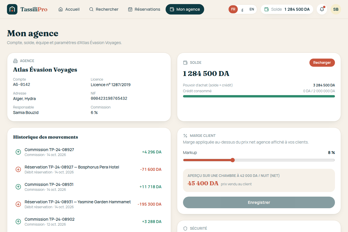 Solde, plafond de credit et marge de l'agence