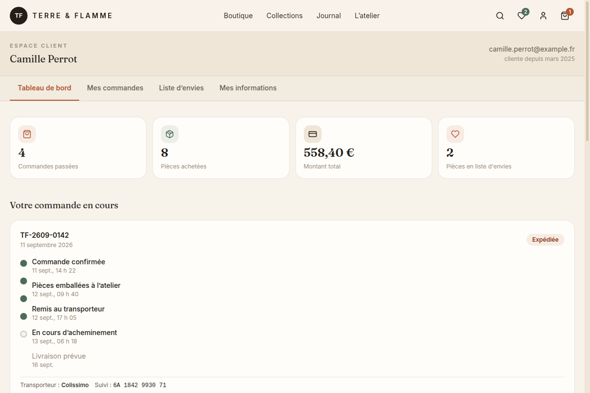 Espace client : suivi de commande en direct