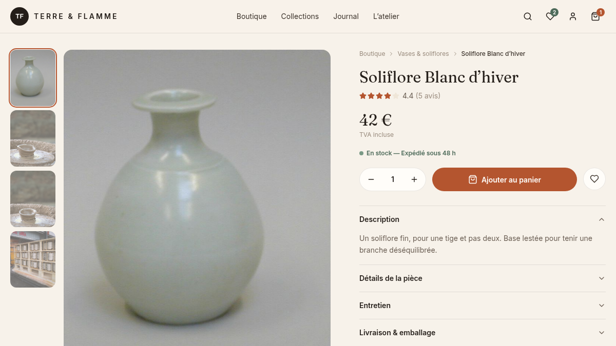 Fiche produit : avis, stock et variantes