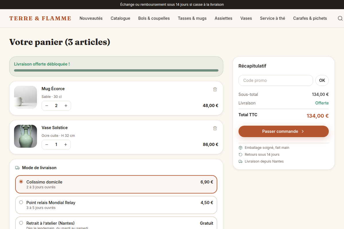 Panier avec articles et code promo