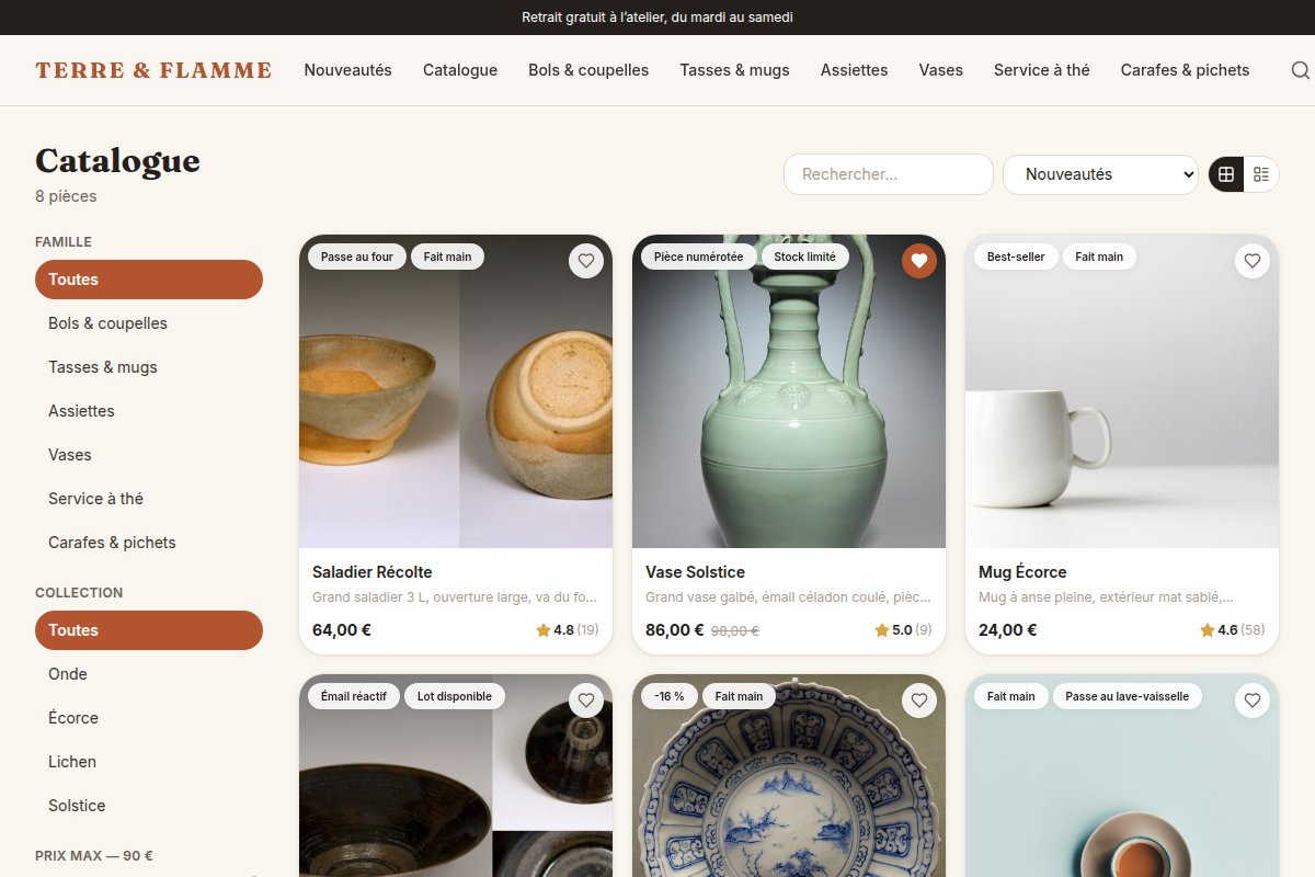 Catalogue filtrable par categorie