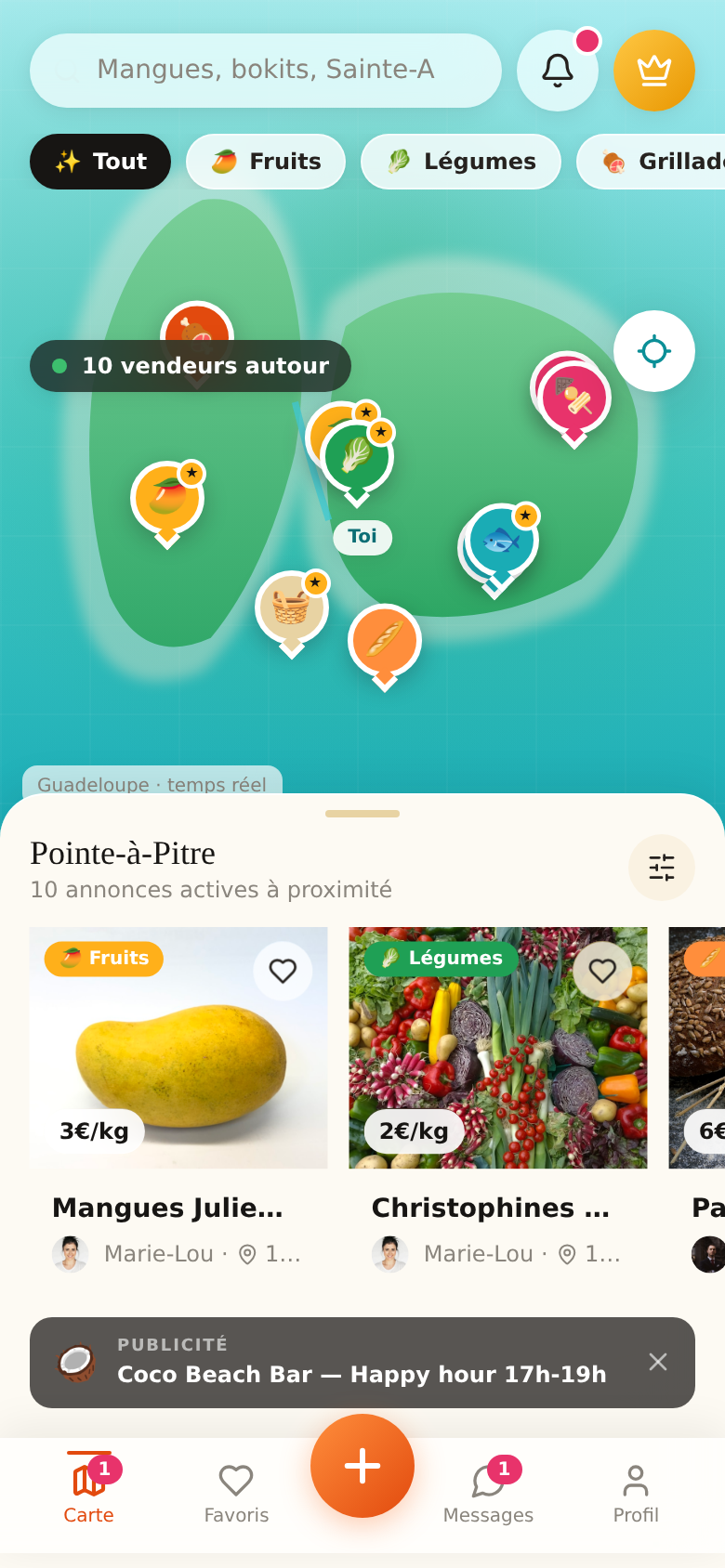 Carte live des vendeurs autour de soi