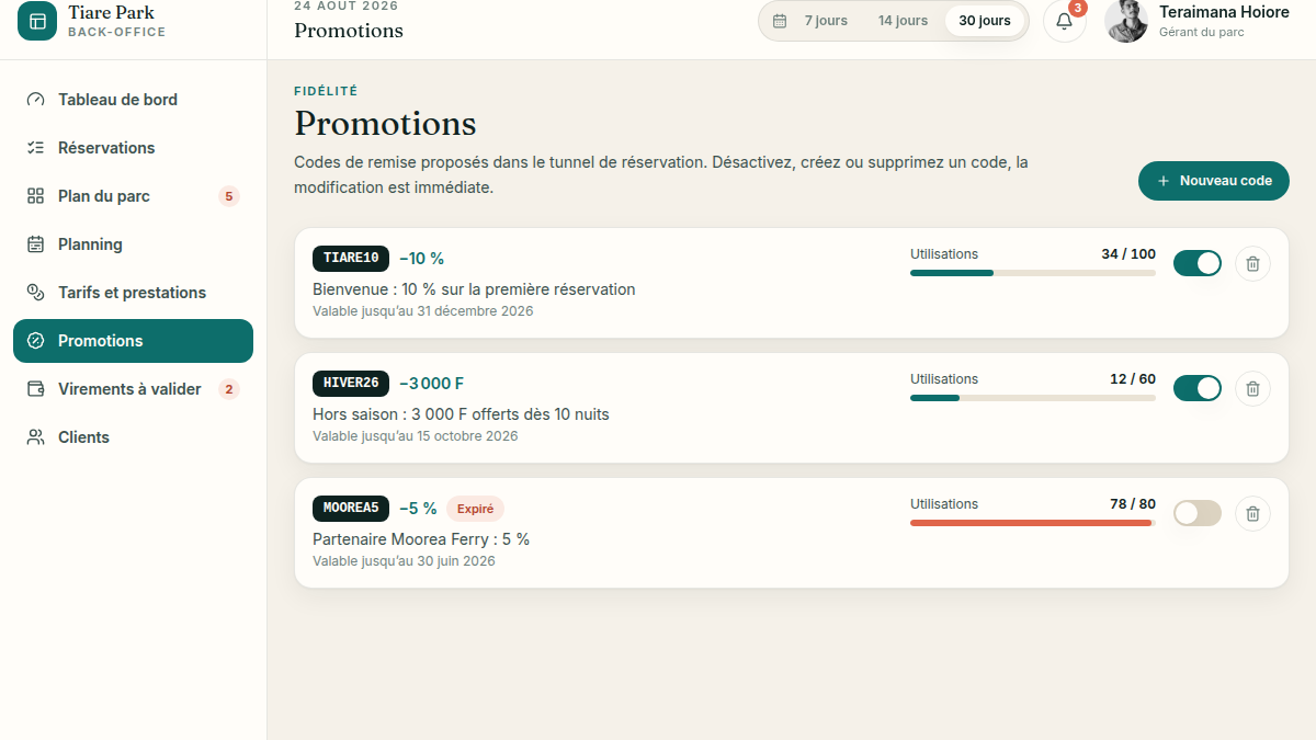 Packs et promos pilotés en direct
