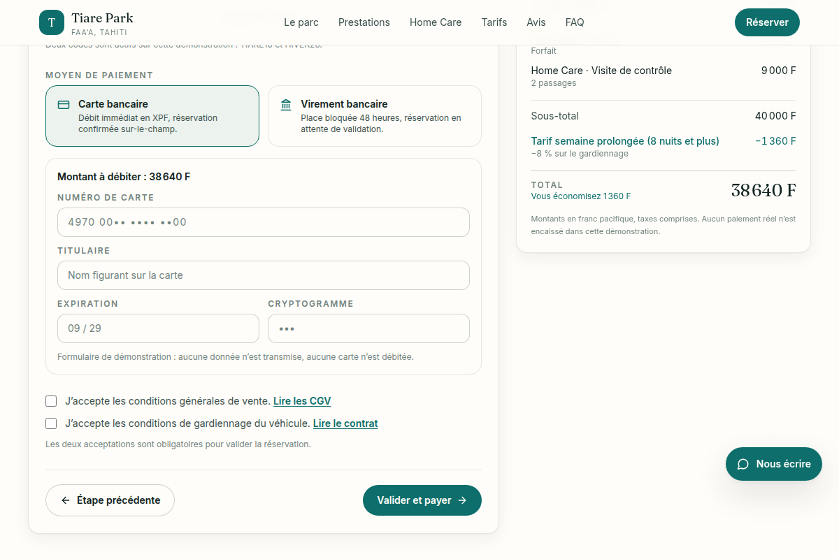Paiement CB et devis détaillé avec remise