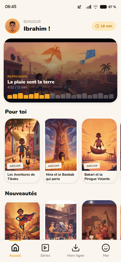 Accueil avec reprise et suggestions