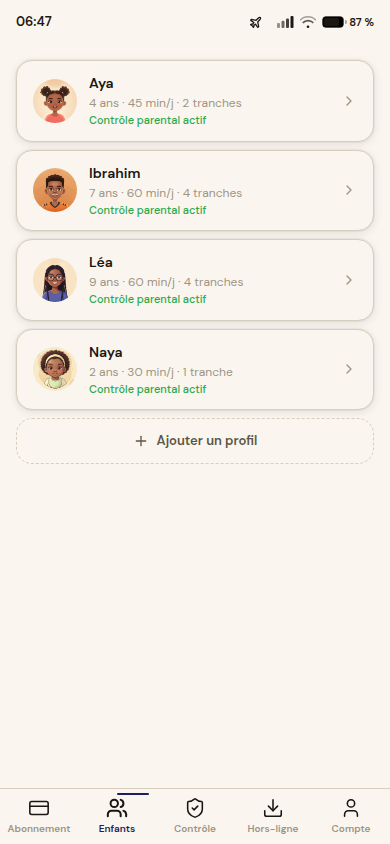 Gestion des profils enfants