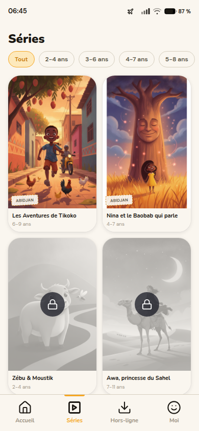 Catalogue filtré par tranche d'âge