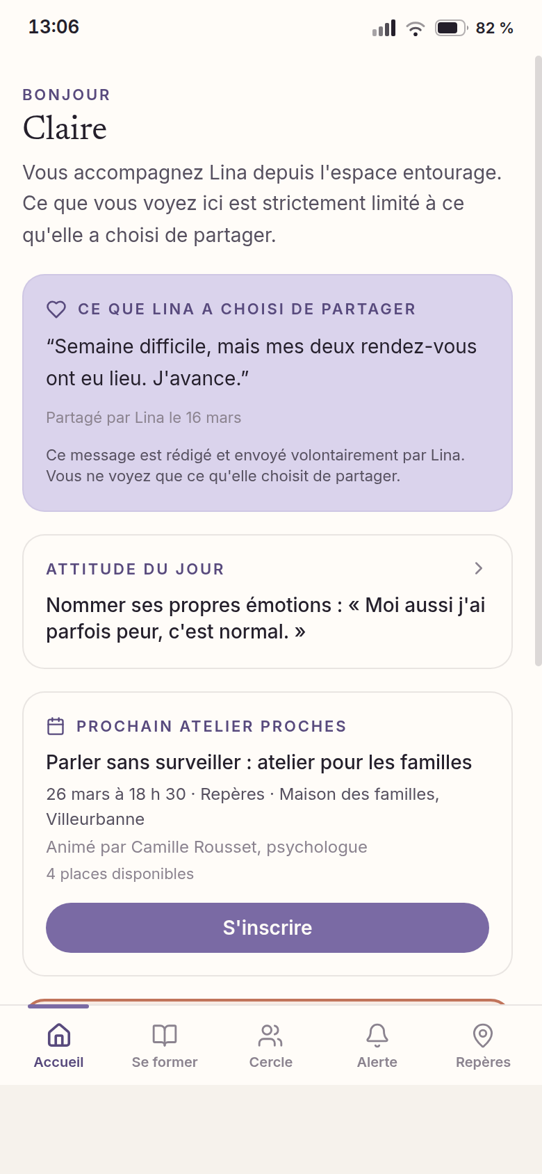 Accueil de Claire : ce que Lina choisit de partager