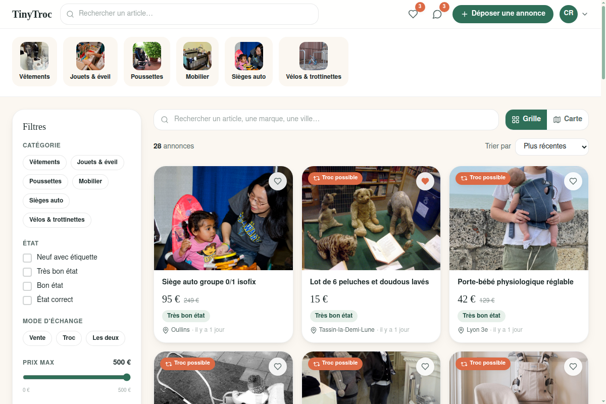 Catalogue avec filtres et recherche