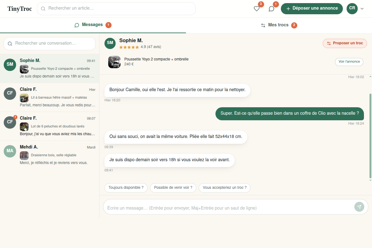 Messagerie entre acheteur et vendeur