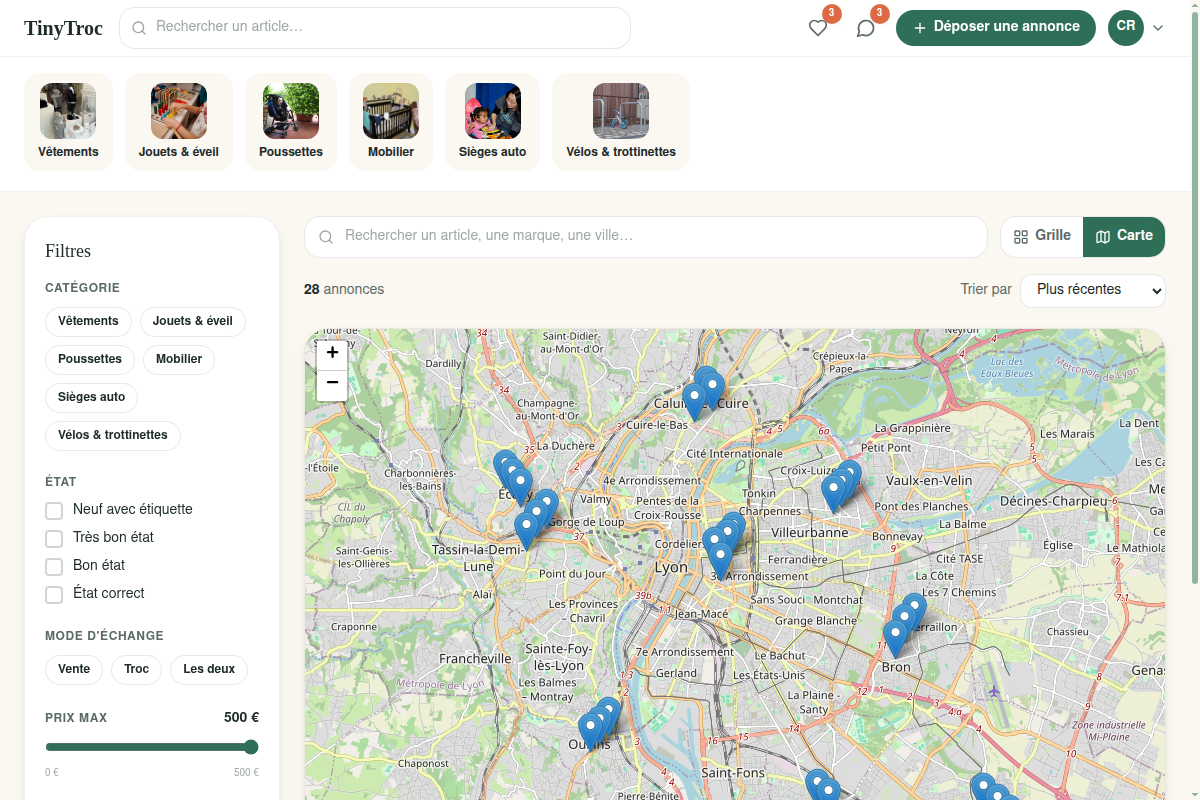 Recherche par carte interactive
